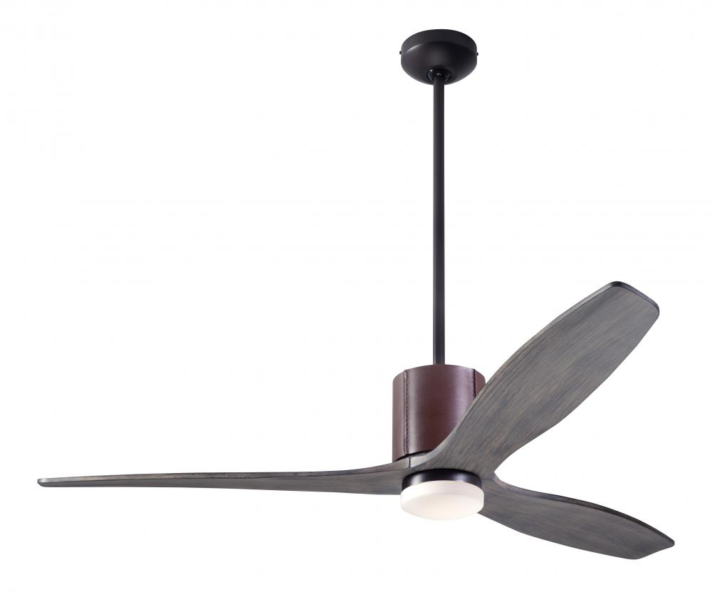 LeatherLuxe DC Fan; Dark Bronze Finish with Chocolate Leather; 54" Graywash Blades; 17W LED; Rem