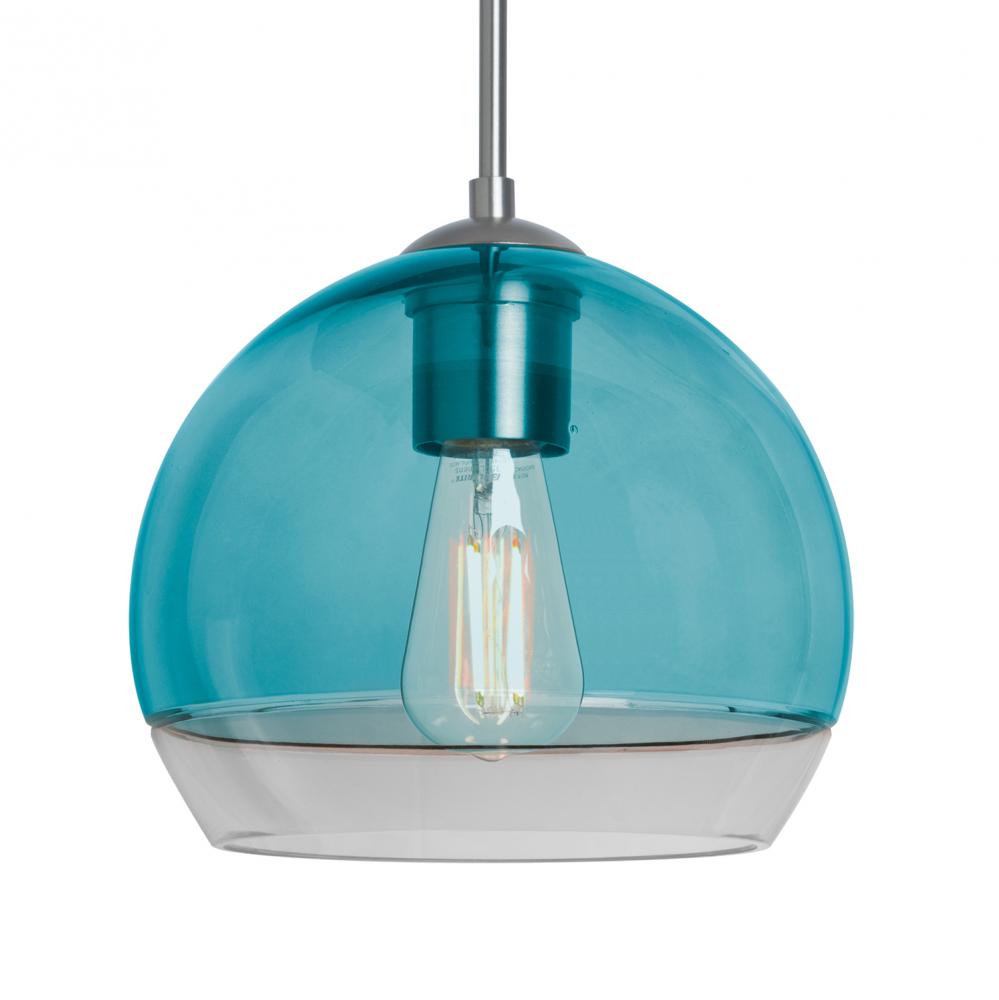 Besa, Ally 8 Cord Pendant, Coral Blue/Clear, Satin Nickel Finish, 1x5W LED Filament