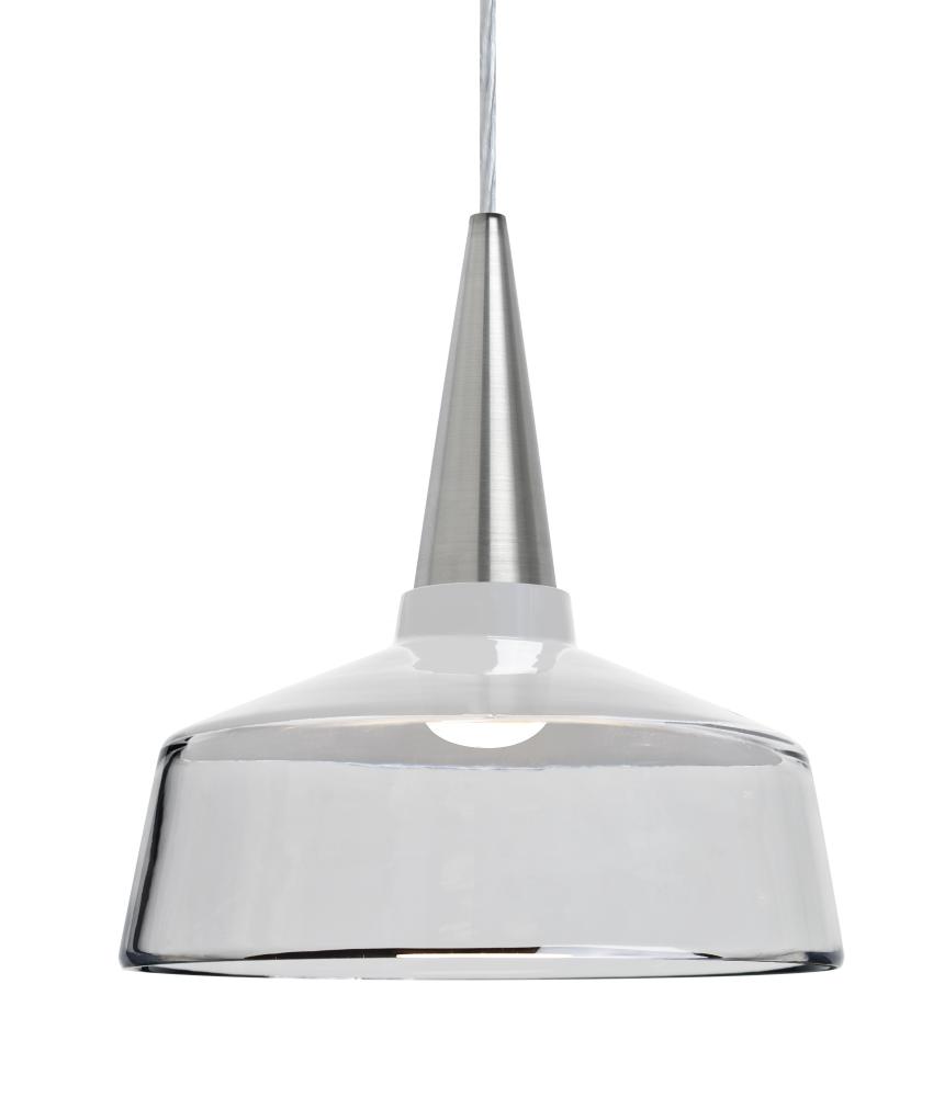 Besa, Baron 10 Cord Pendant, White/Clear, Satin Nickel Finish, 1x9W LED