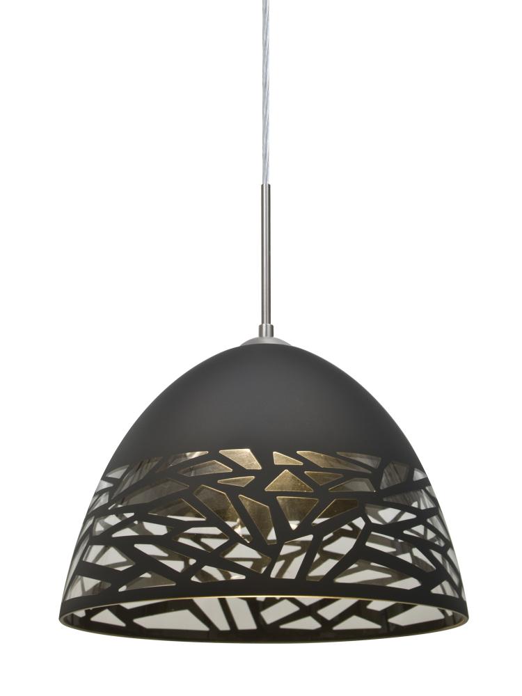 Besa Kiev Pendant, Black, Satin Nickel Finish, 1x9W LED