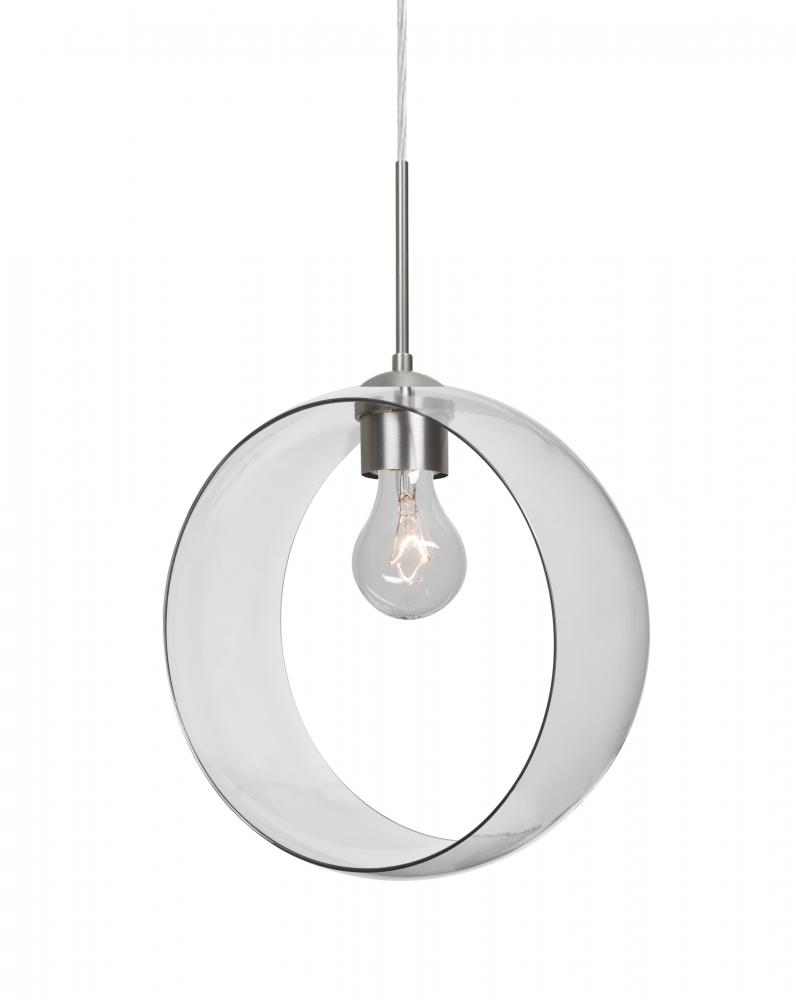 Besa, Plato Cord Pendant, Clear, Satin Nickel Finish, 1x60W Medium Base