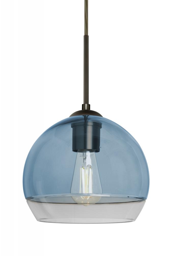 Besa, Ally 8 Cord Pendant, Coral Blue/Clear, Bronze Finish, 1x5W LED Filament