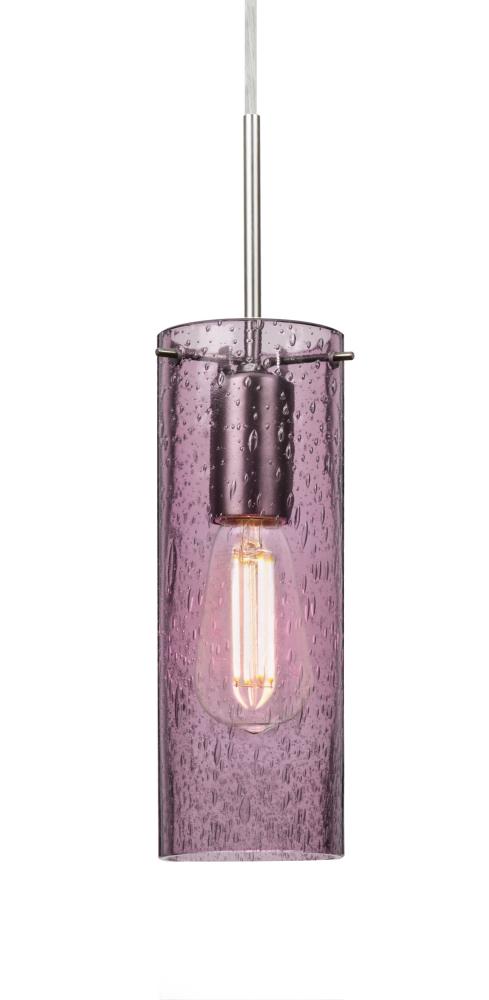 Besa, Juni 10 Cord Pendant, Plum Bubble, Satin Nickel, 1x4W LED Filament