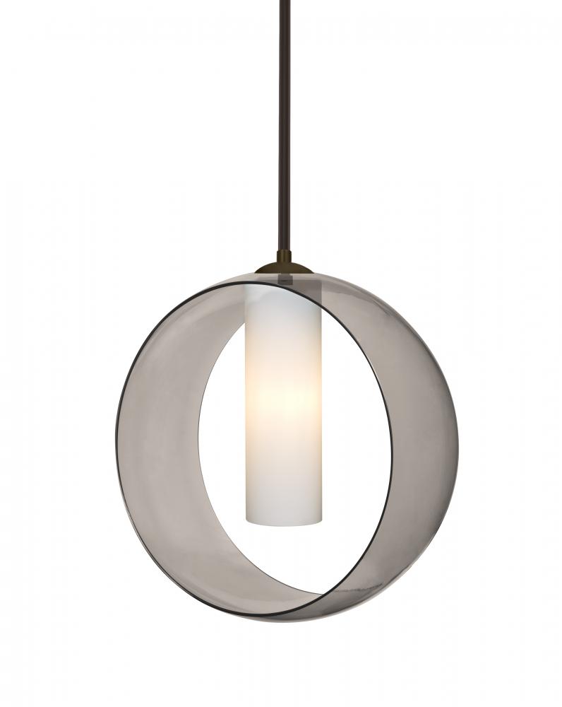 Besa, Plato Stem Pendant, Smoke/Opal, Bronze Finish, 1x5W LED