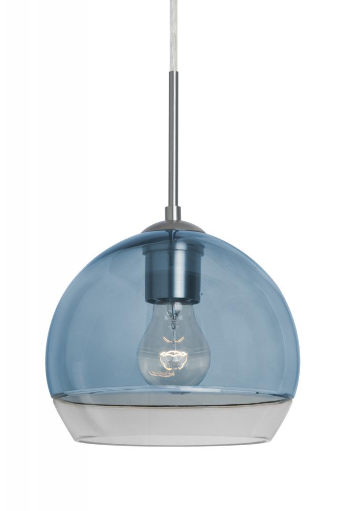 Besa, Ally 8 Cord Pendant For Multiport Canopy, Coral Blue/Clear, Satin Nickel Finish