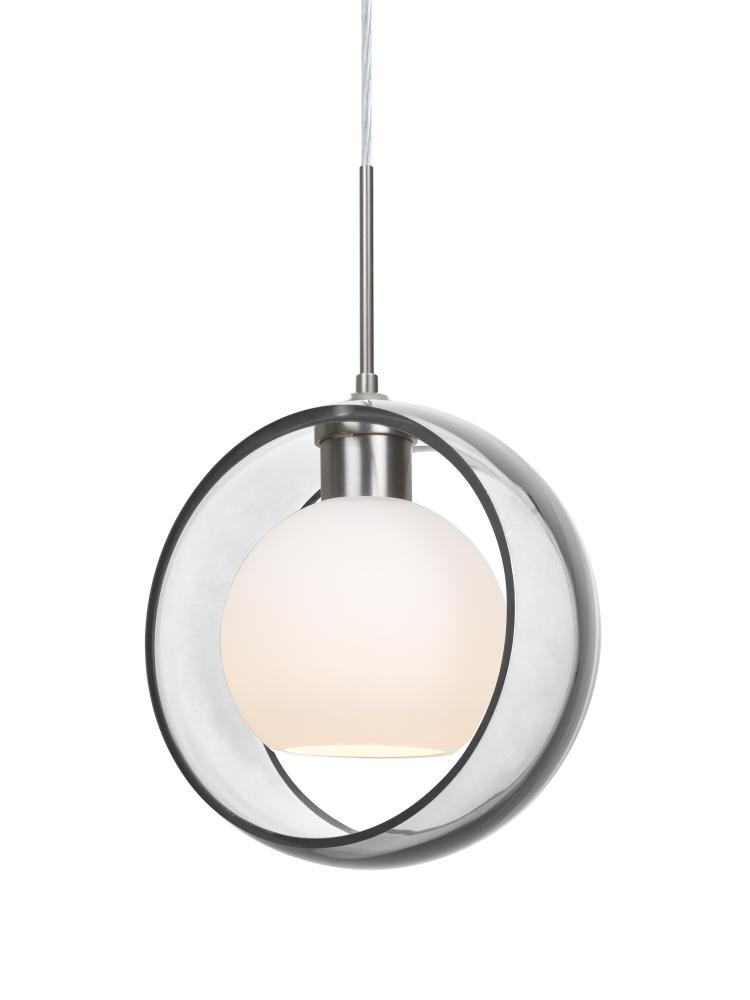 Besa Mana Pendant For Multiport Canopy, Clear/Opal, Satin Nickel Finish, 1x9W LED