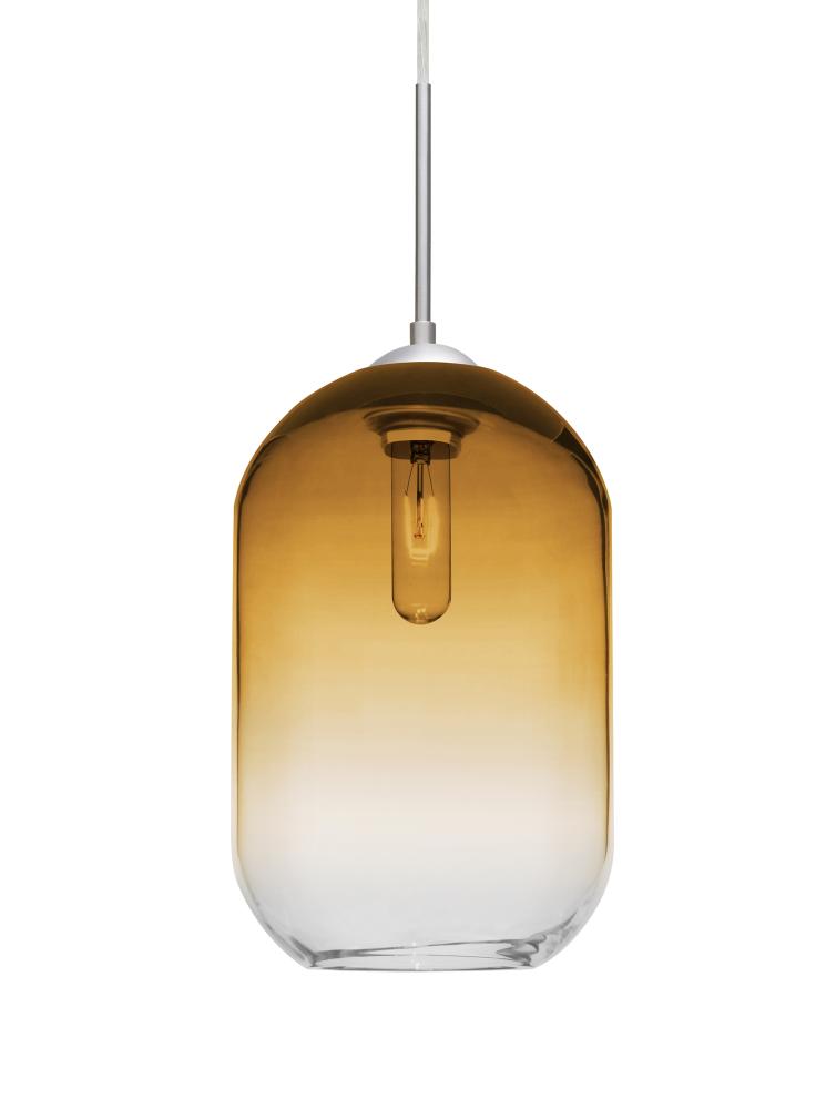 Besa, Omega 12 Cord Pendant For Multiport Canopies,Amber/Clear, Satin Nickel Finish,