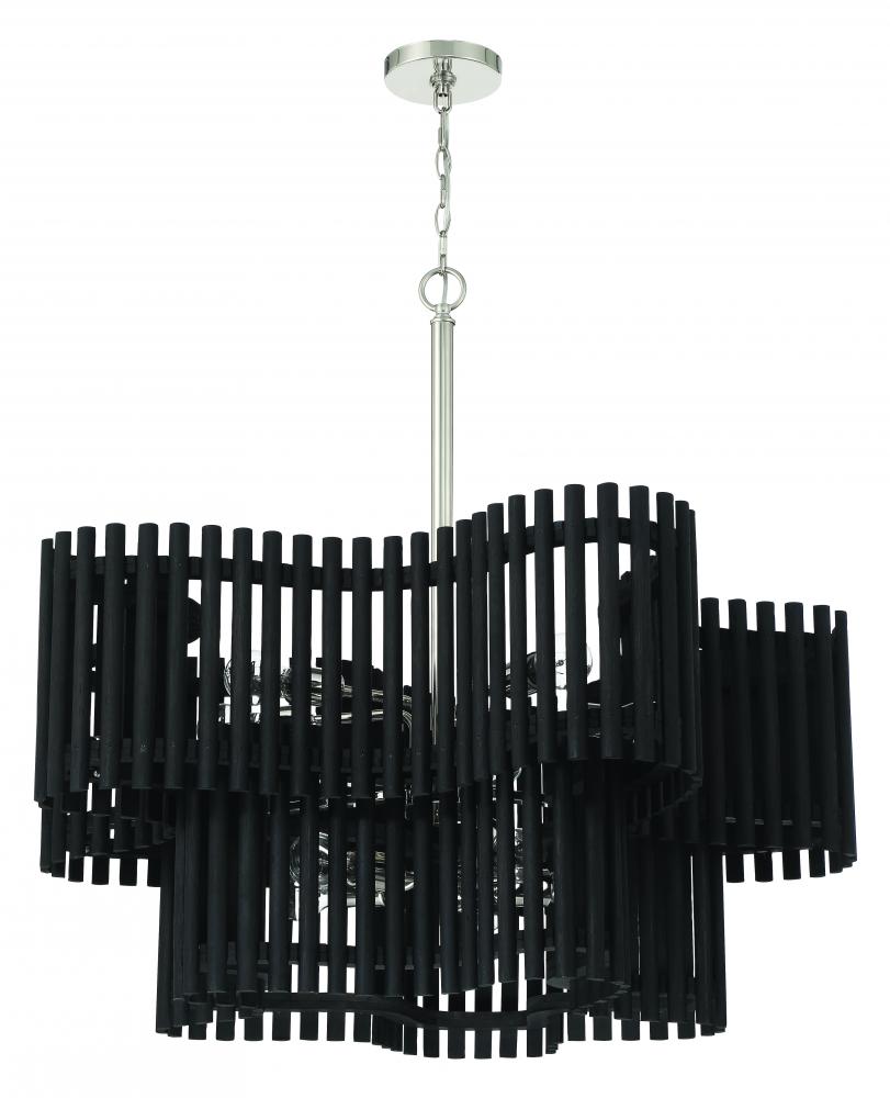 Freeform 10 Light Chandelier in Polished Nickel/Black Walnut