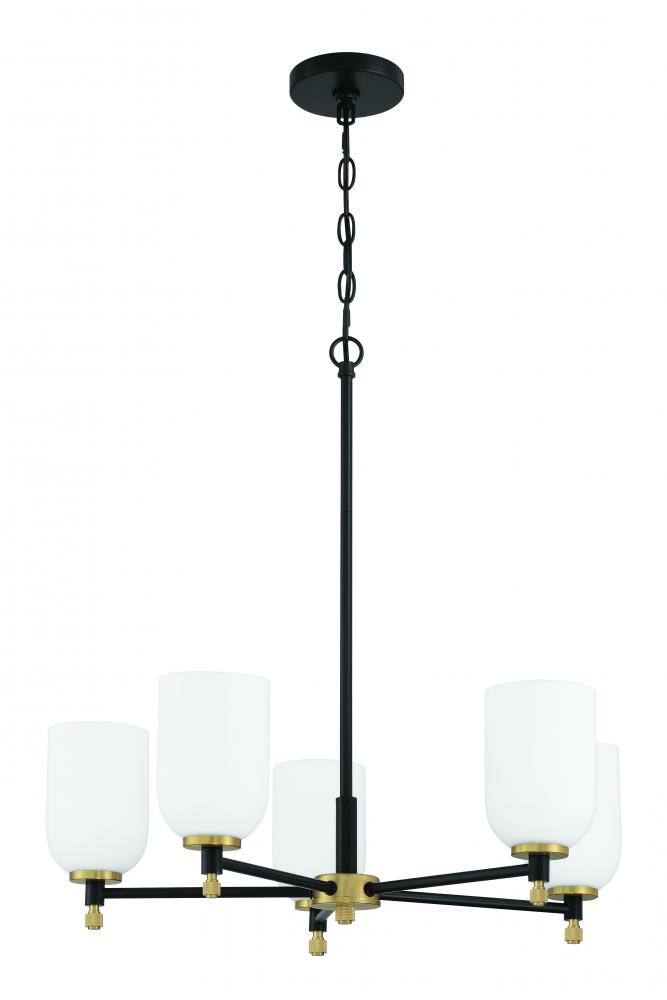 Council 5 Light Chandelier in Flat Black/Satin Brass