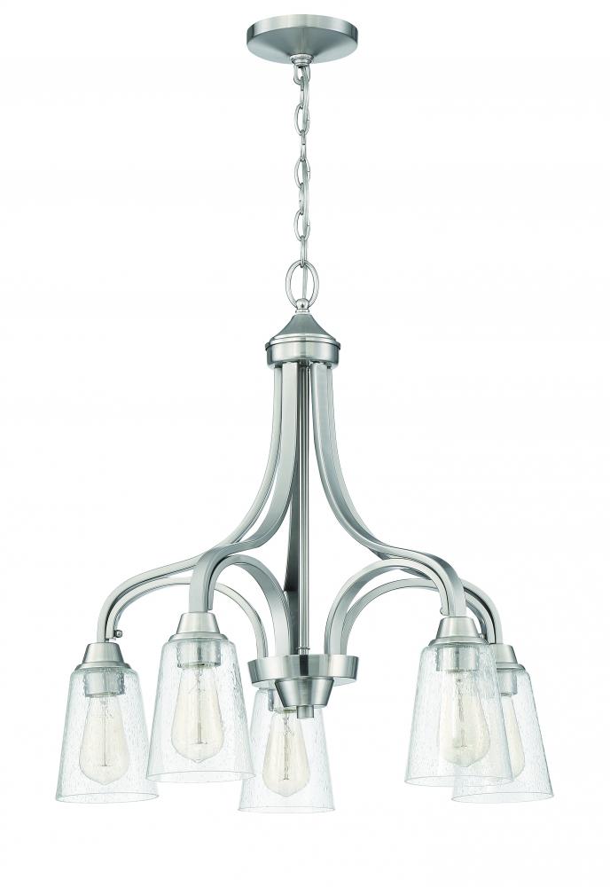 Grace 5 Light Down Chandelier in Brushed Polished Nickel (Clear Seeded Glass)