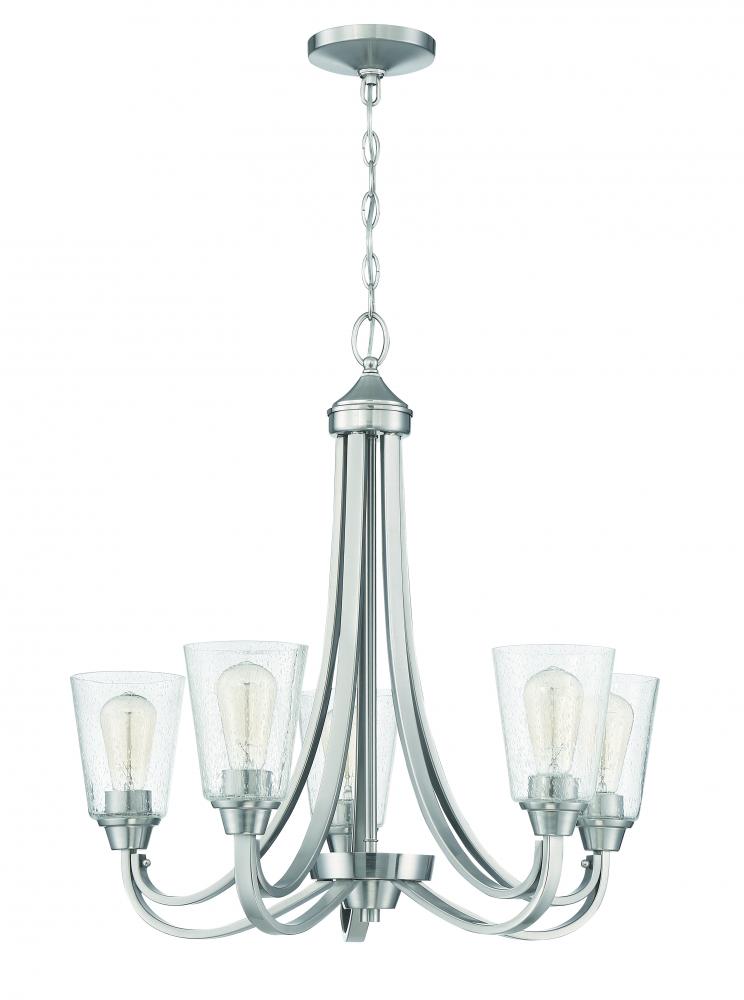 Grace 5 Light Chandelier in Brushed Polished Nickel (Clear Seeded Glass)