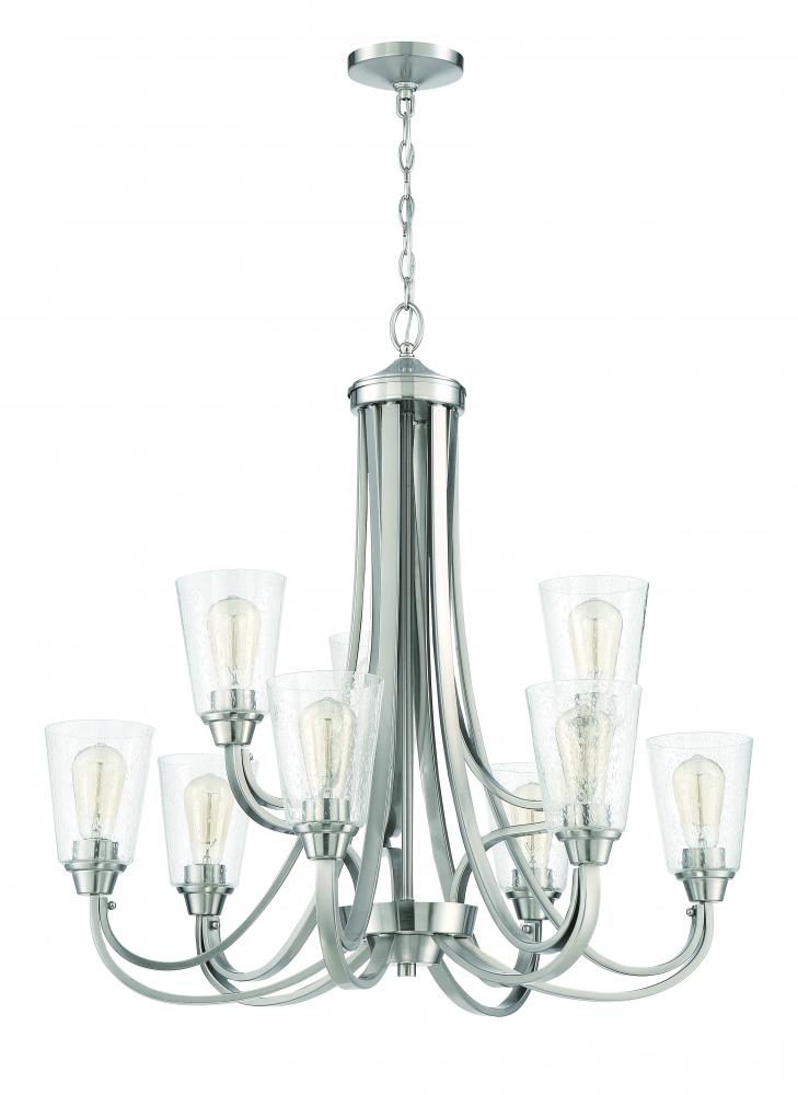 Grace 9 Light Chandelier in Brushed Polished Nickel (Clear Seeded Glass)