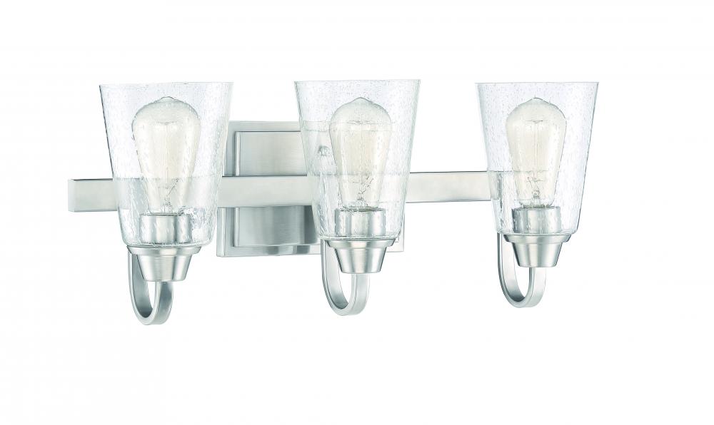 Grace 3 Light Vanity in Brushed Polished Nickel (Clear Seeded Glass)