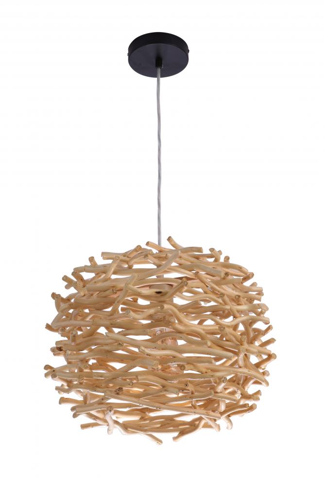 Natural Pendant 1 Light Pendant w/ Natural Wood Woven Orb