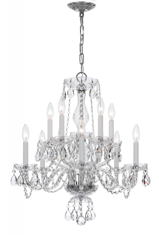 Traditional Crystal 10 Light Clear Italian Crystal Polished Chrome Chandelier