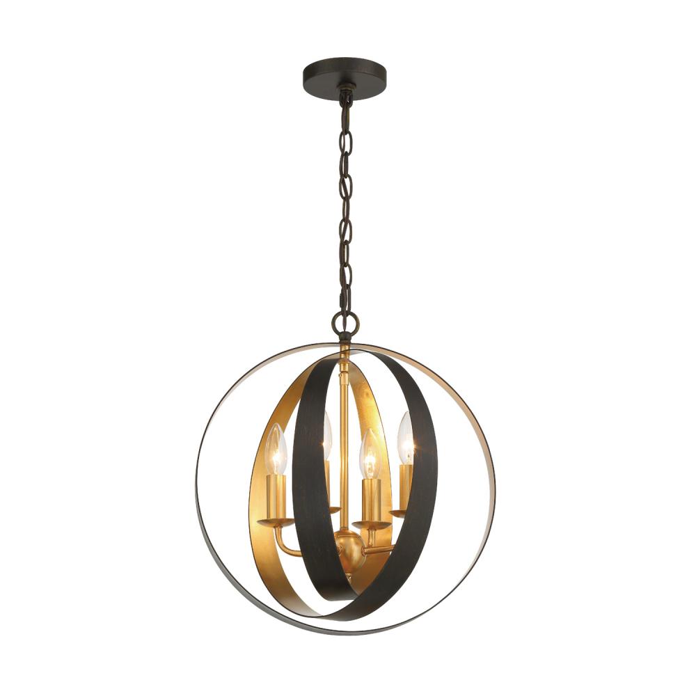 Luna 4 Light English Bronze + Antique Gold Sphere Mini Chandelier