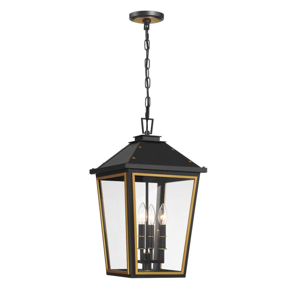 Hawkins 4 Light Matte Black + Textured Gold Outdoor Pendant