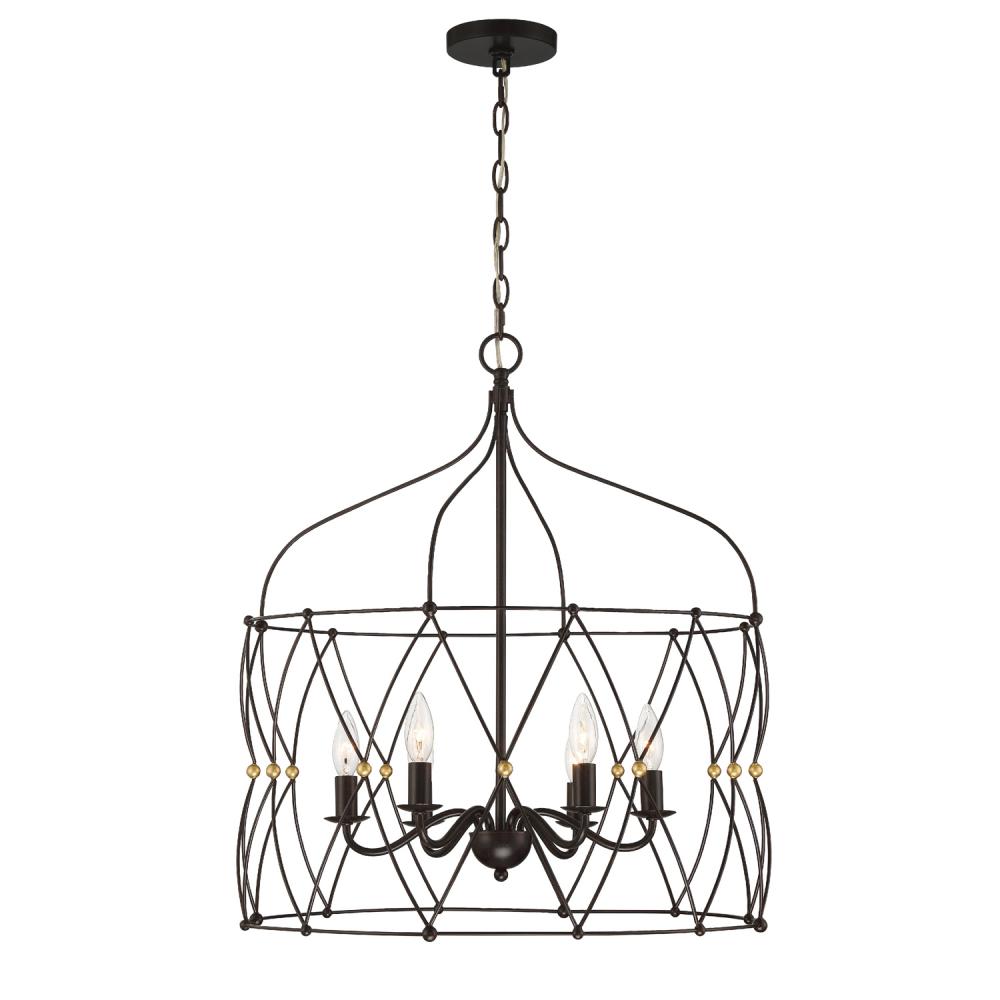 Zucca 6 Light English Bronze + Antique Gold Lantern Chandelier