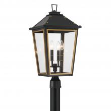 Crystorama HAW-609-MK-TG - Hawkins 4 Light Matte Black + Textured Gold Outdoor Post