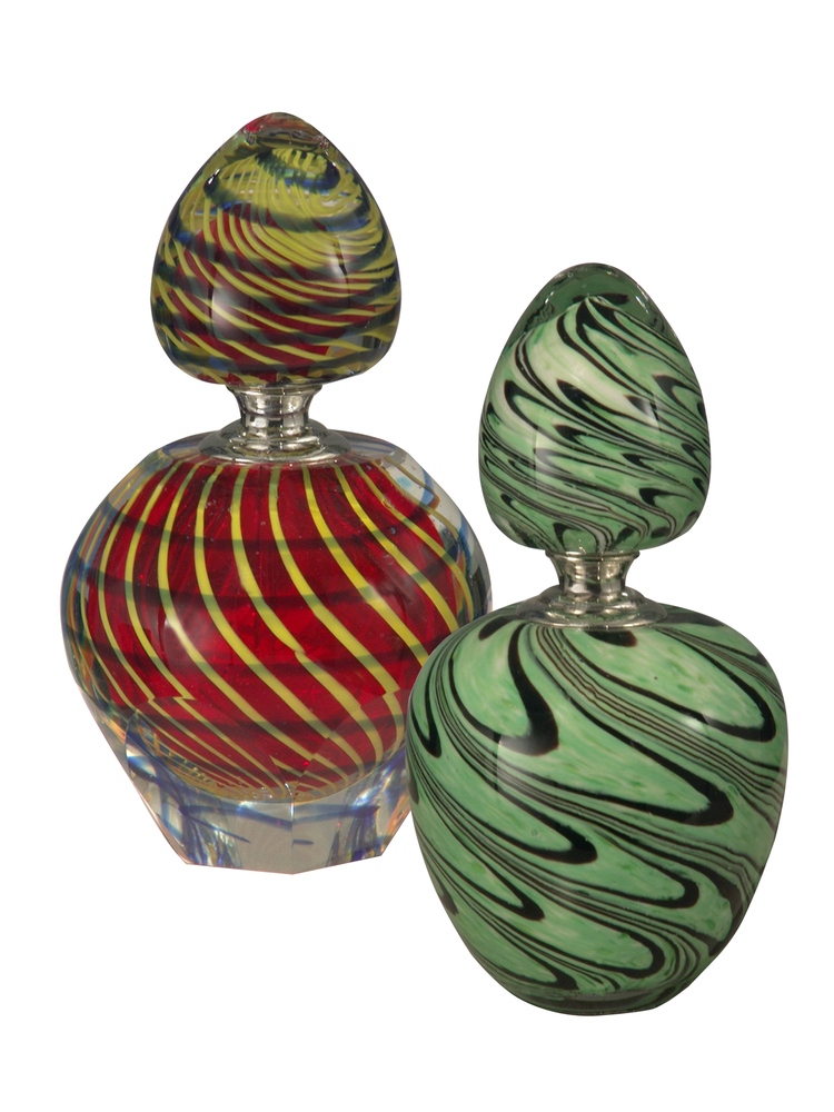 2-Piece Swirl Hand Blown Art Glass Perfume Bottle