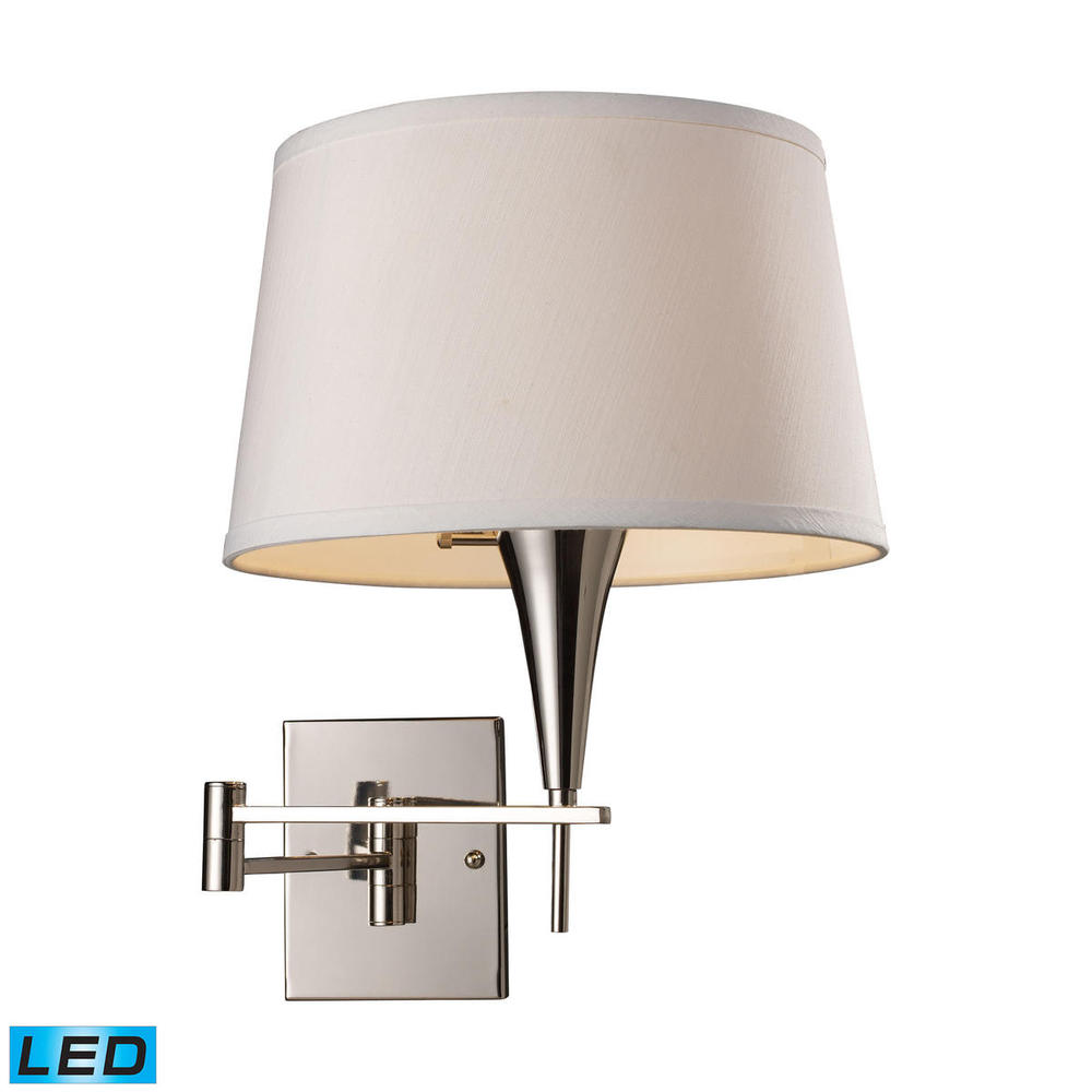 Swingarms 1-Light Swingarm Wall Lamp in Polished Chrome with Shade - Includes LED Bulb