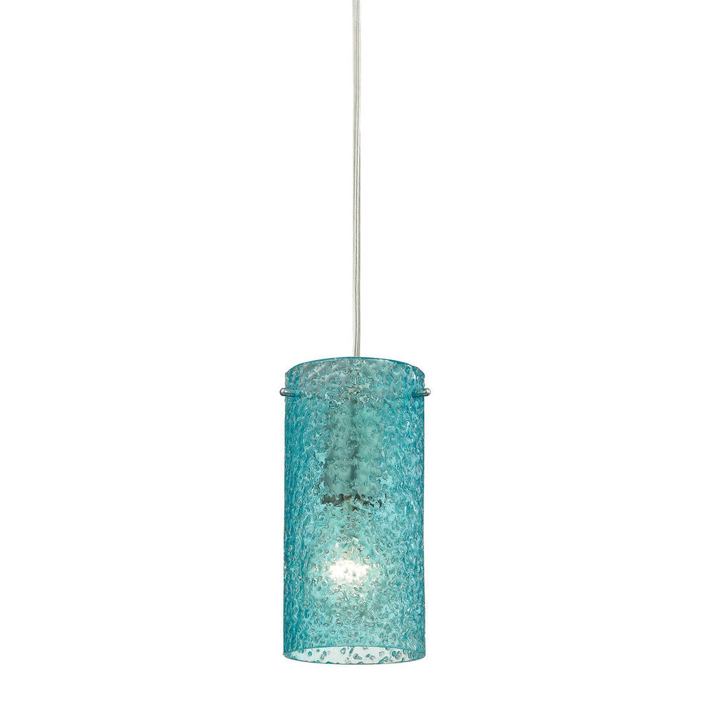 Ice Fragments 1-Light Mini Pendant in Satin Nickel with Aqua Glass