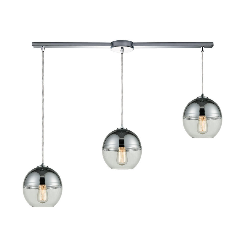 Revelo 3-Light Linear Mini Pendant Fixture in Polished Chrome with Clear and Chrome-plated Glass