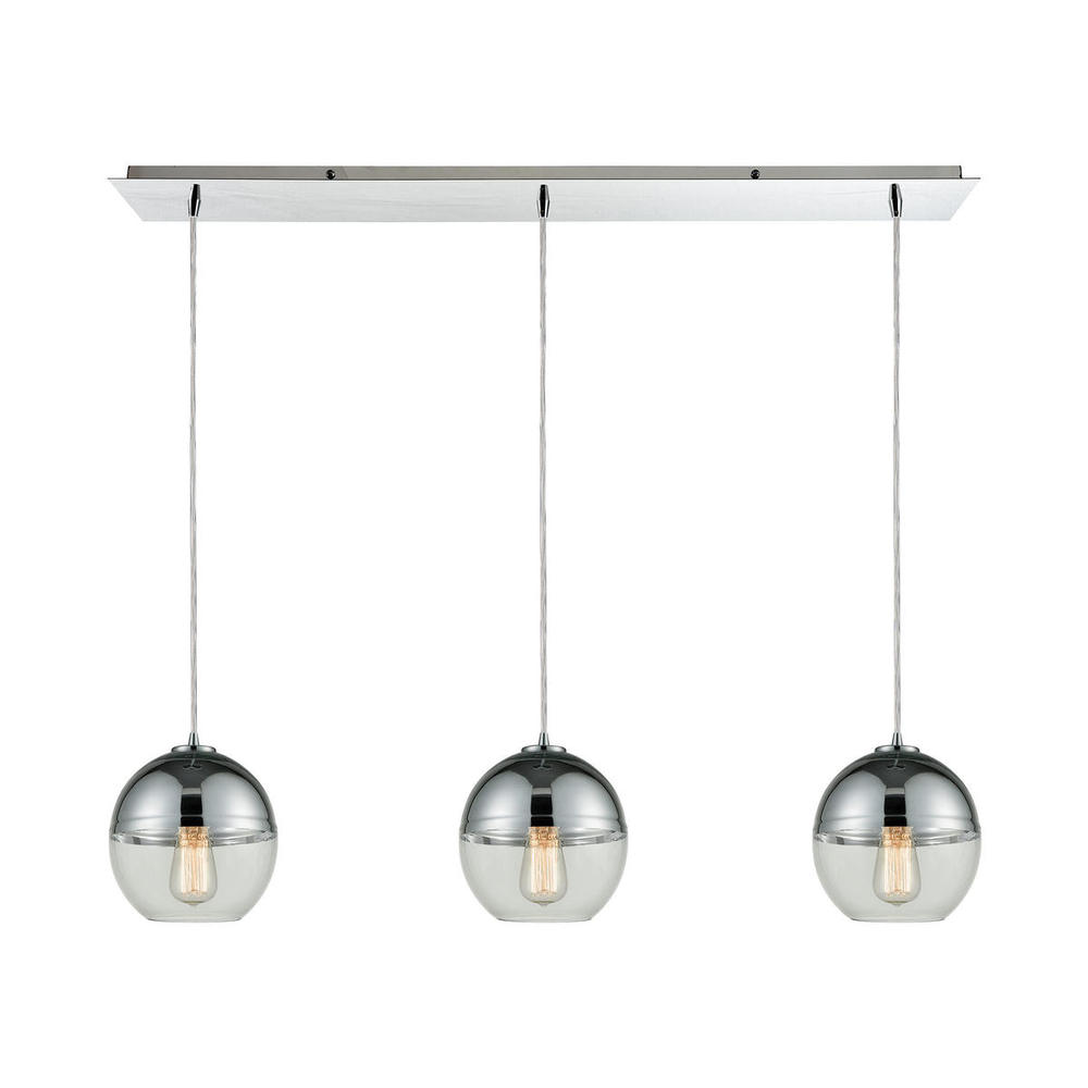 Revelo 3-Light Linear Mini Pendant Fixture in Polished Chrome with Clear and Chrome-plated Glass