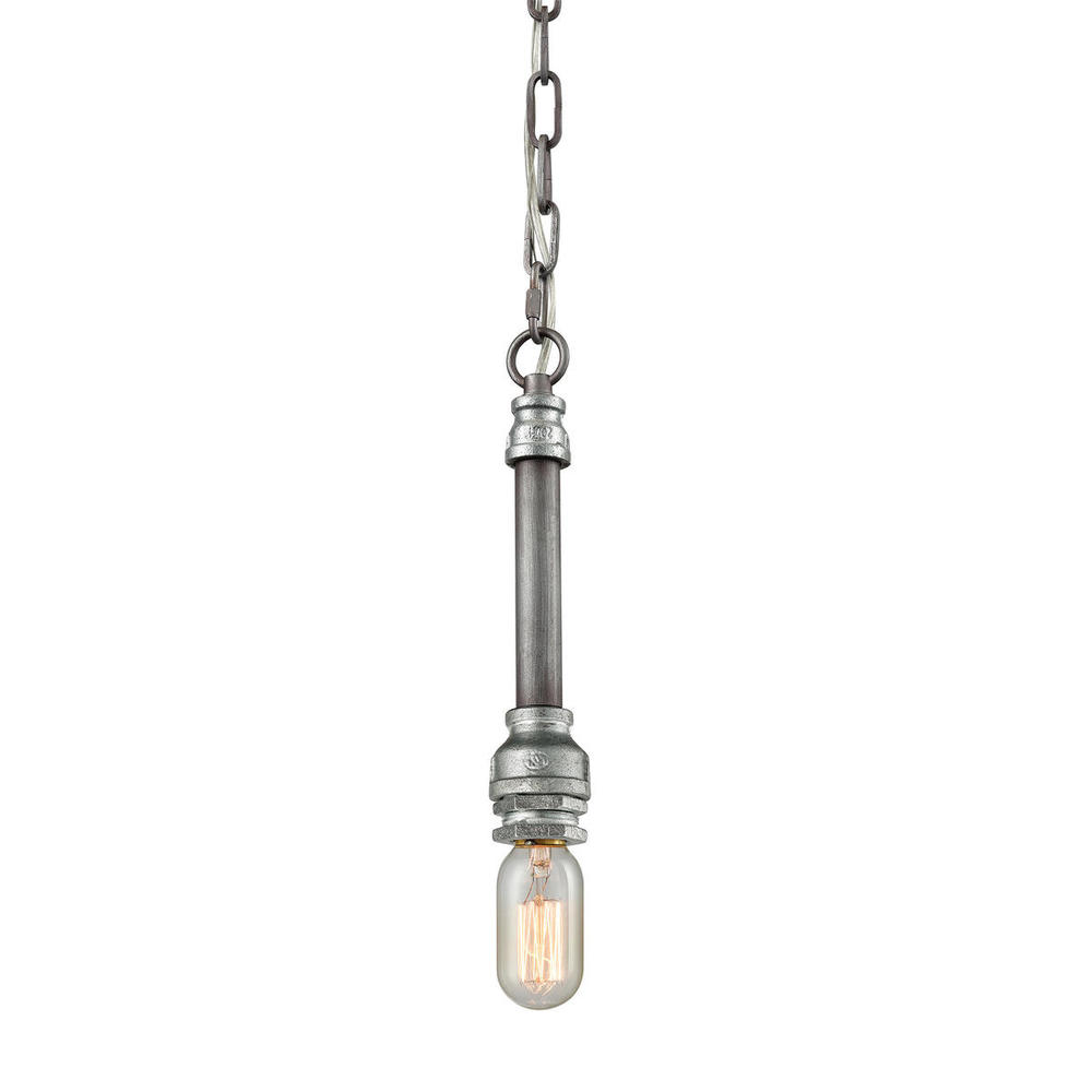 Cast Iron Pipe 1-Light Mini Pendant in Weathered Zinc (Optional Shades Available)