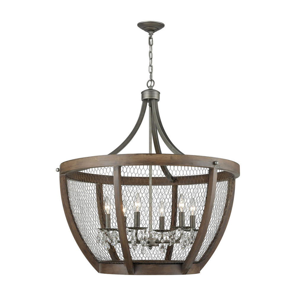 Renaissance Invention 6-Light Chandelier in Aged Wood and Wire - Wide