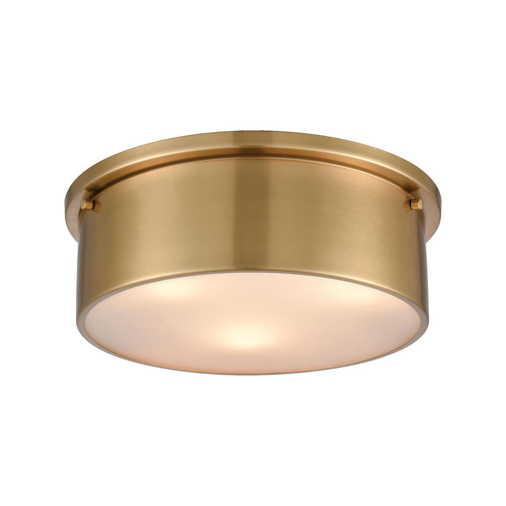 3-Light Flush Mount in Satin Brass with Frosted Glass