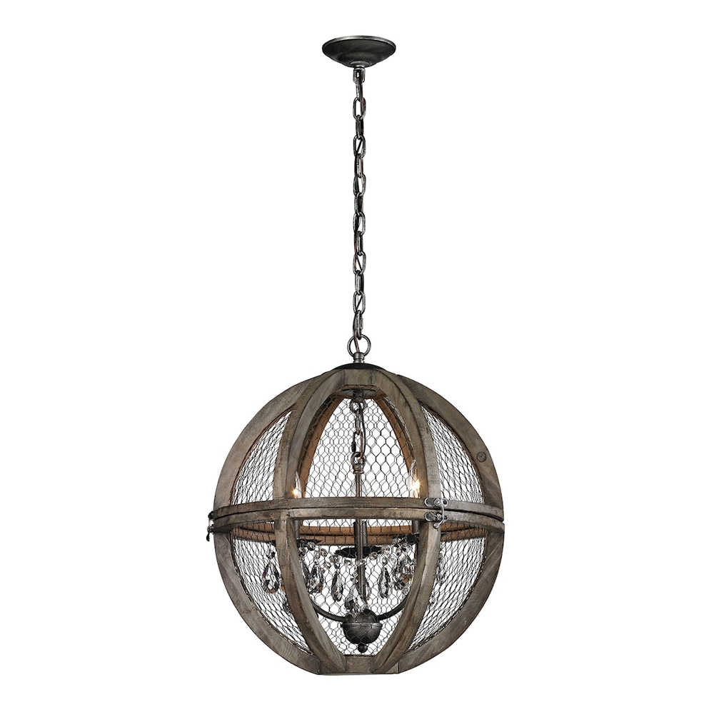 Renaissance Invention 3-Light Chandelier in Aged Wood and Wire - Round