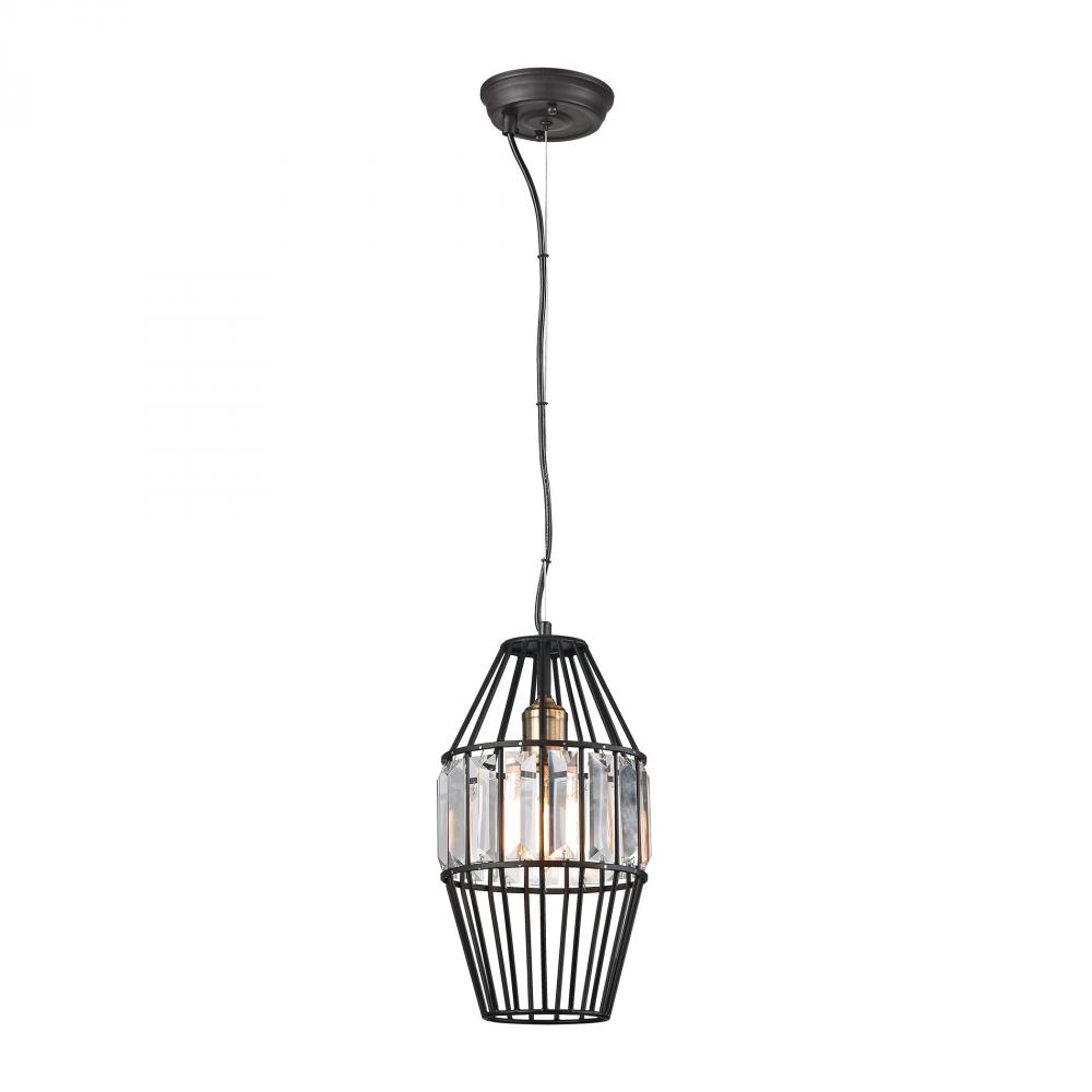 Yardley 1-Light Mini Pendant in Oil Rubbed Bronze with Clear Crystal on a Wire Cage
