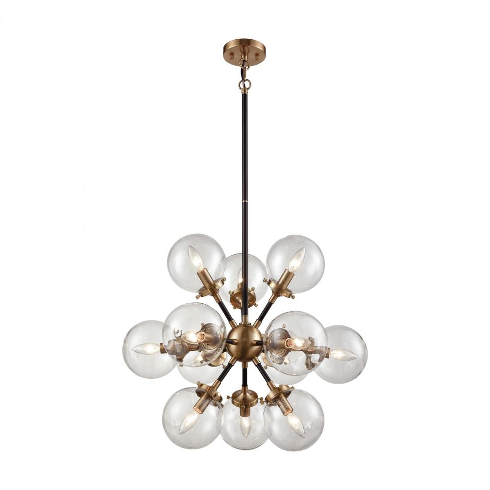Boudreaux 12-Light Chandelier in Antique Gold and Matte Black with Sphere-shaped Glass