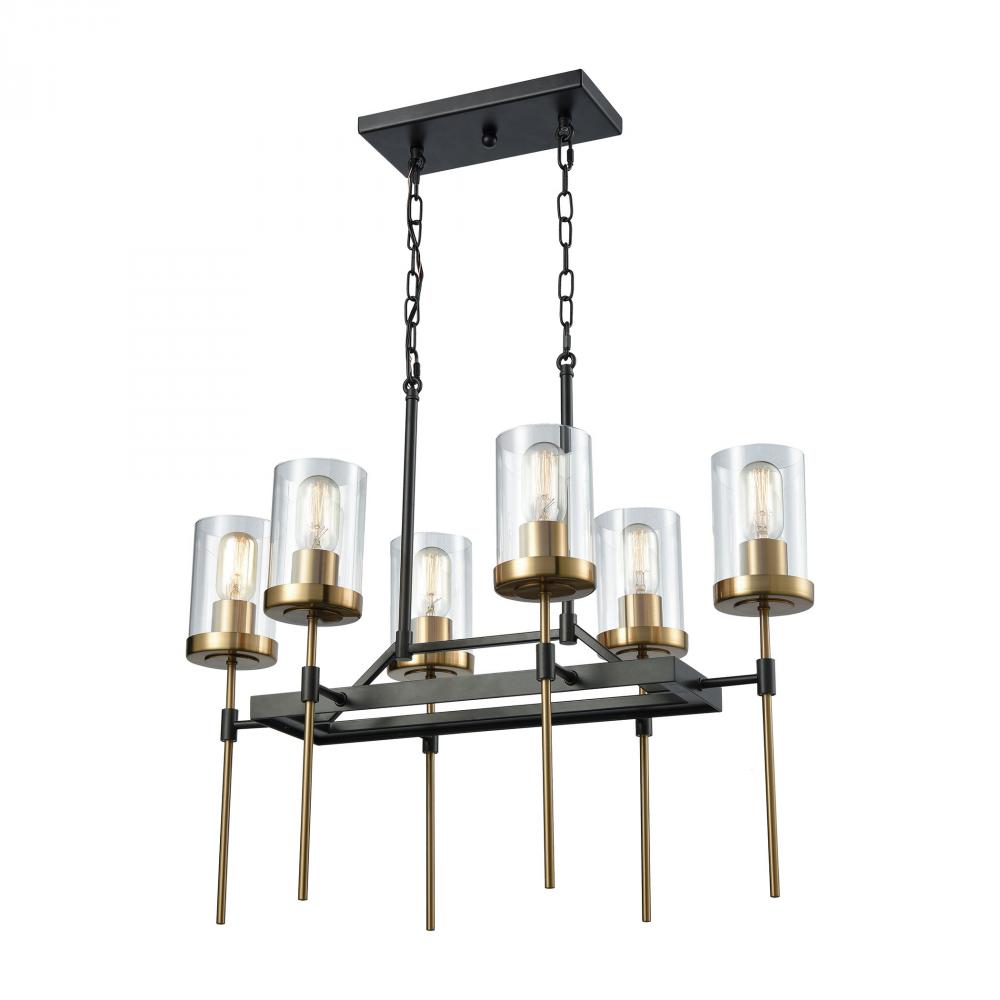 North Haven 6-Light Chandelier in Oil Rubbed Bronze and Satin Brass with Clear Glass