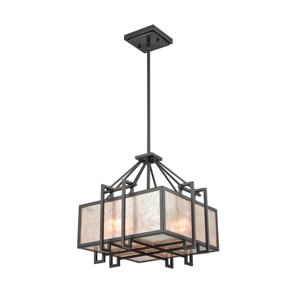 Stasis 3-Light Chandelier in Oil Rubbed Bronze with Tan and Clear Mica Shade