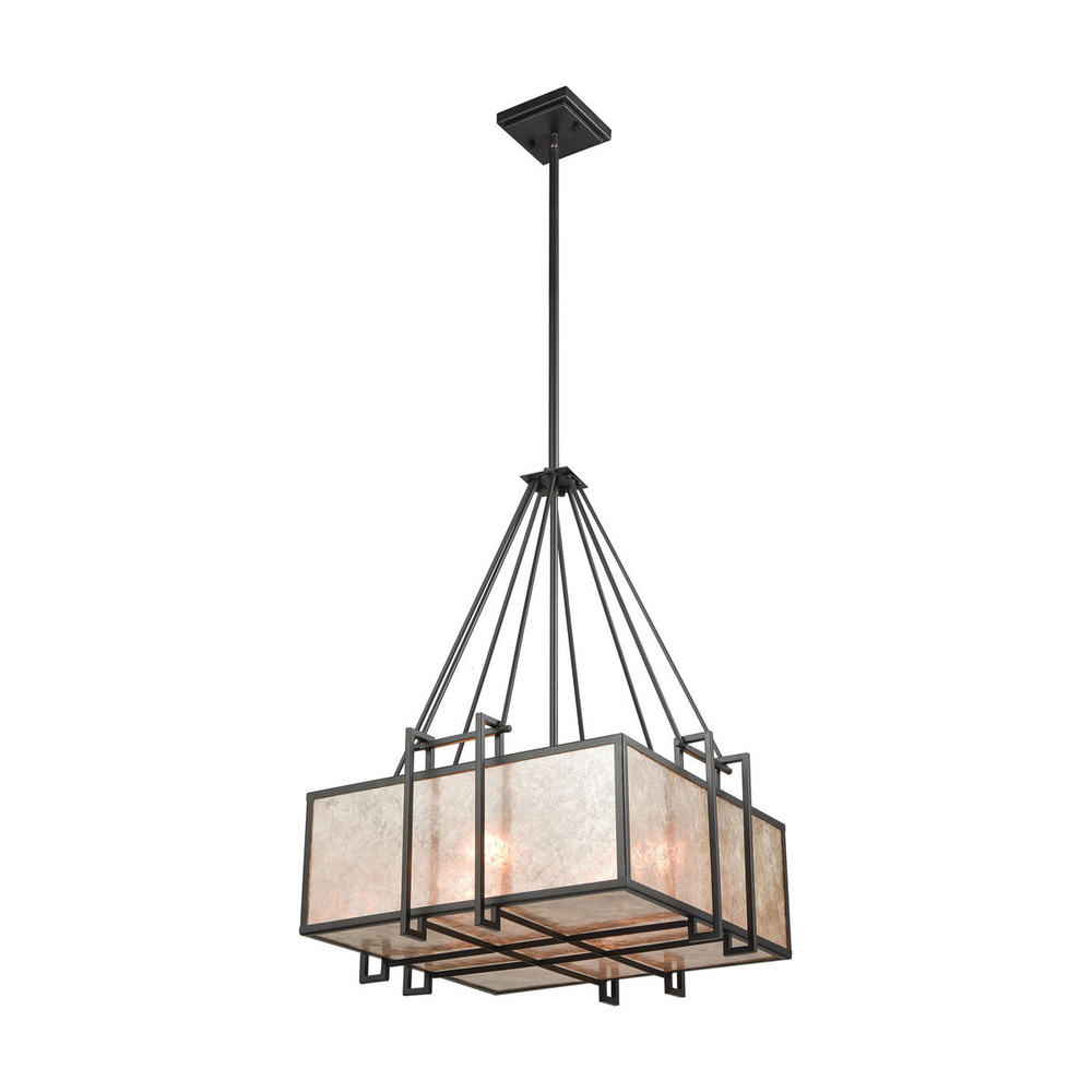 Stasis 4-Light Chandelier in Oil Rubbed Bronze with Tan and Clear Mica Shade