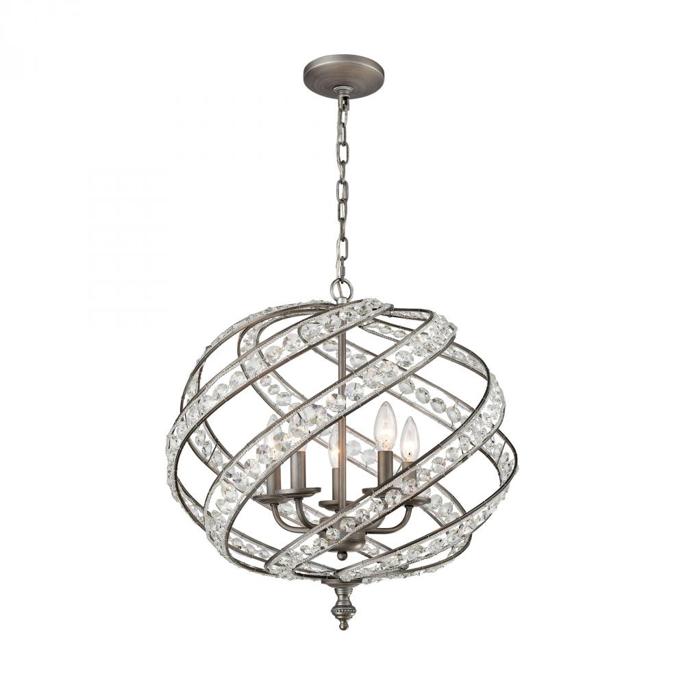 Renaissance 5-Light Chandelier in Weathered Zinc with Crystal