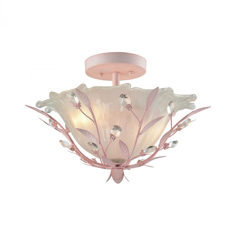 Circeo 2-Light Semi Flush in Light Pink with Frosted Hand-formed Glass