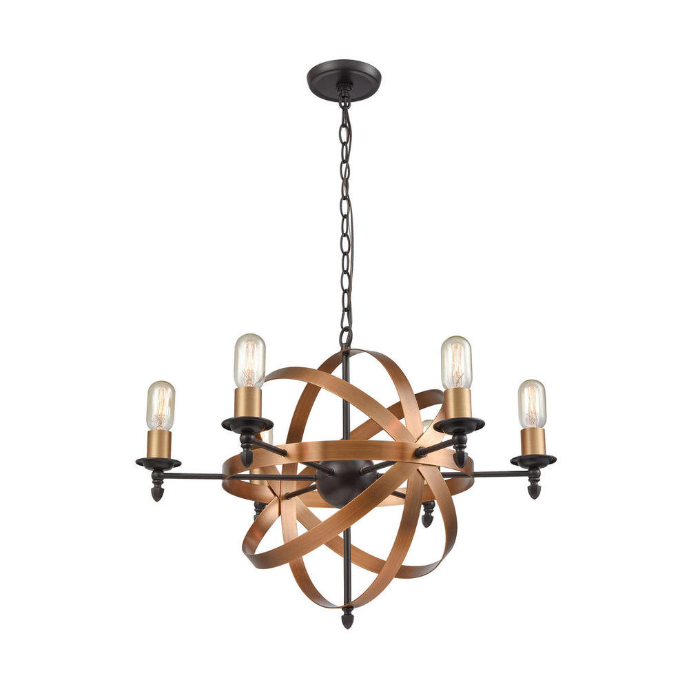 Kingston 6-Light Chandelier in Oil Rubbed Bronze and Brushed Antique Brass