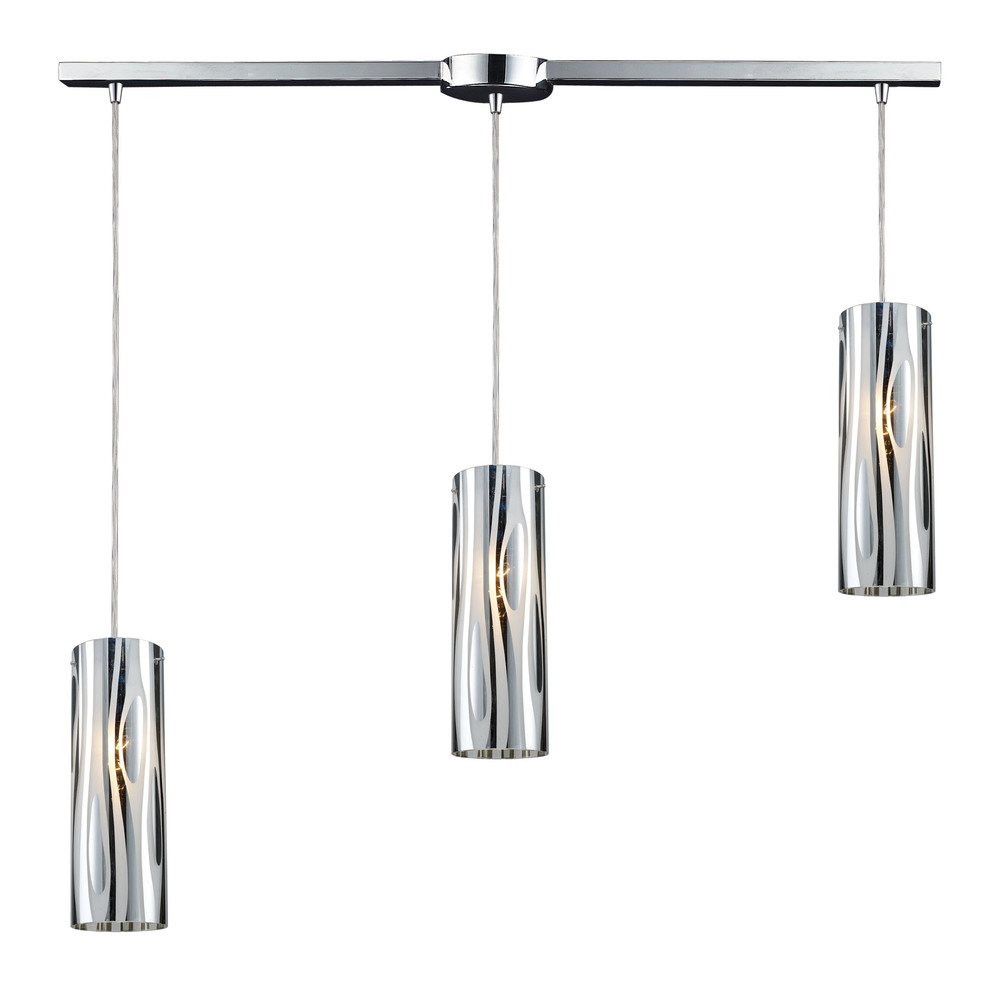 Chromia 3-Light Linear Pendant Fixture in Polished Chrome with Cylinder Shade