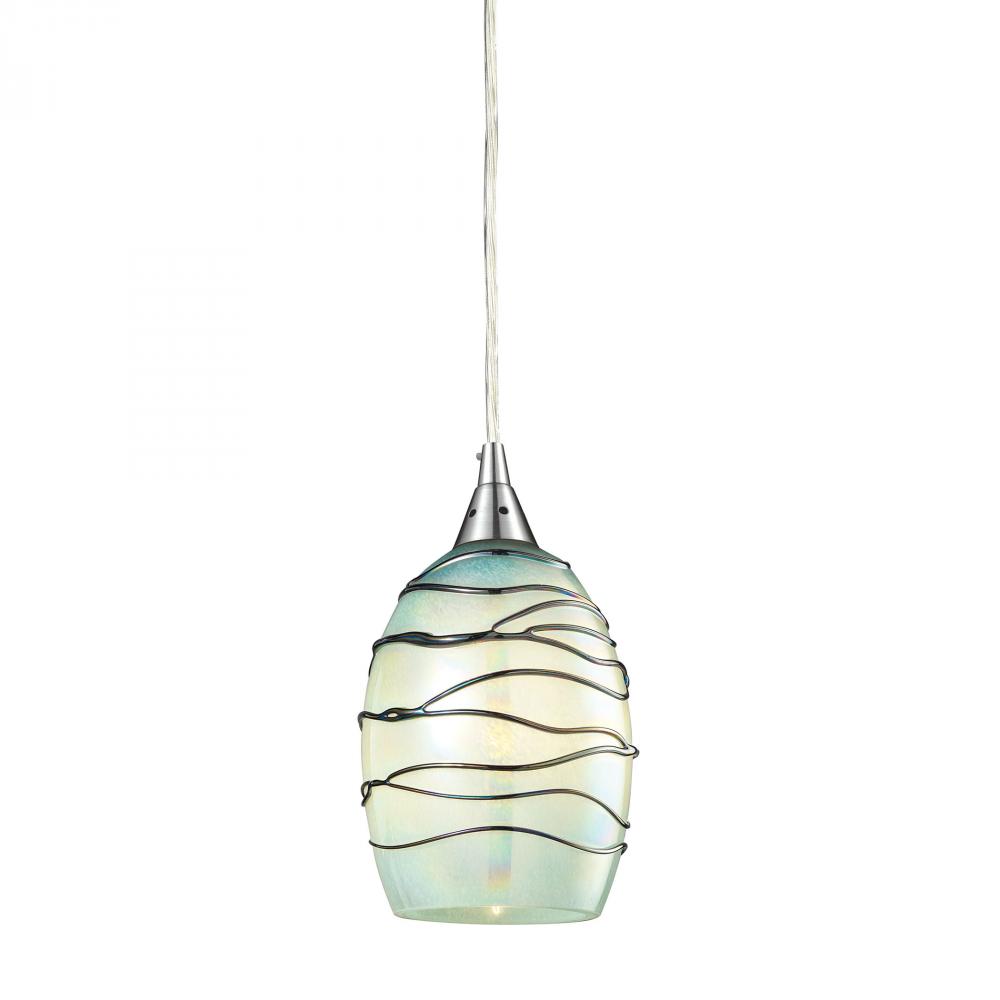 Vines 1-Light Mini Pendant in Satin Nickel with Mint Glass