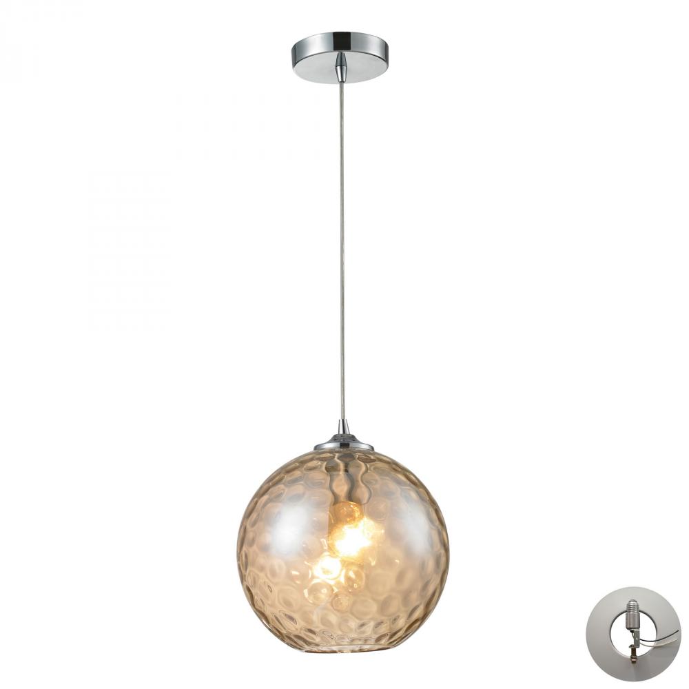 Watersphere 1-Light Mini Pendant in Chrome with Hammered Amber Glass - Includes Adapter Kit
