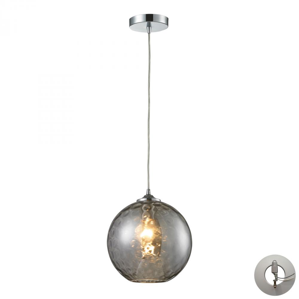 Watersphere 1-Light Mini Pendant in Chrome with Hammered Smoke Glass - Includes Adapter Kit