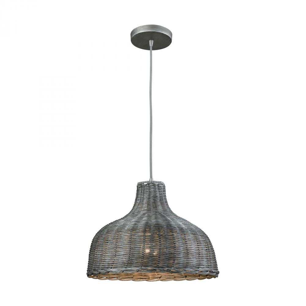 Pleasant Fields 1-Light Pendant in Weathered Grey with Gray Wicker Shade