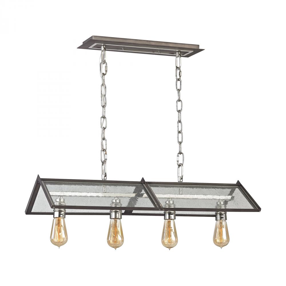 Ridgeview 4-Light Chandelier in Polished Nickel and Weathered Zinc with Seedy Glass