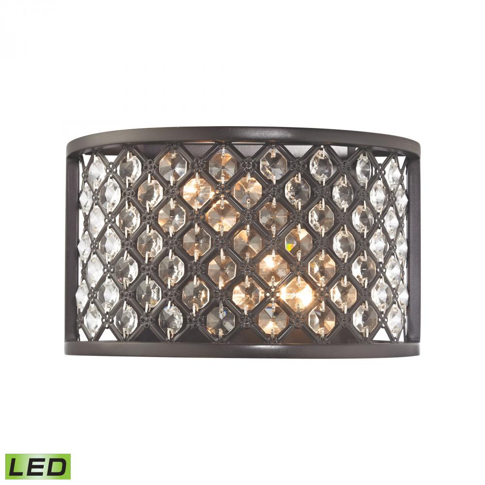 Genevieve 2-Light Sconce in Oil Rubbed Bronze with Crystal and Mesh Shade - Includes LED Bulbs