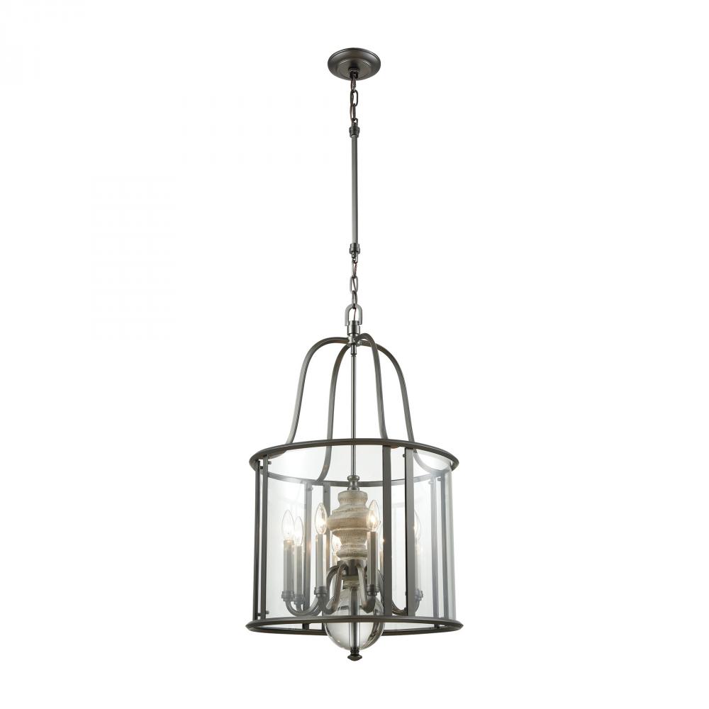 Neo Classica 8-Light Chandelier in Aged Black Nickel with Weathered Birch and Clear Crystal