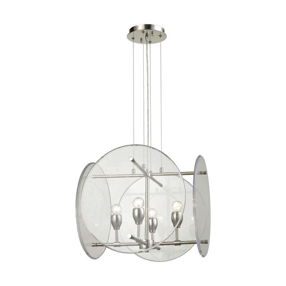 Disco 4-Light Chandelier in Polished Nickel with Clear Acrylic Panels