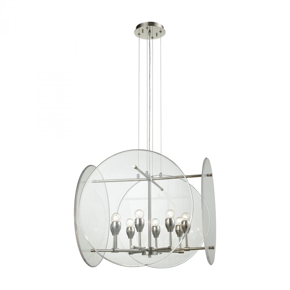 Disco 8-Light Chandelier in Polished Nickel with Clear Acrylic Panels